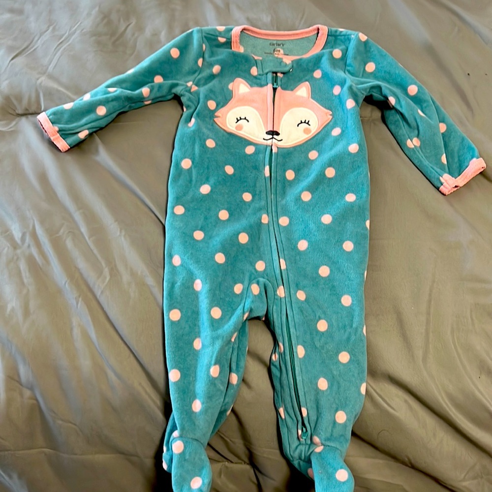 6 month fleece double zipper pajama onesie